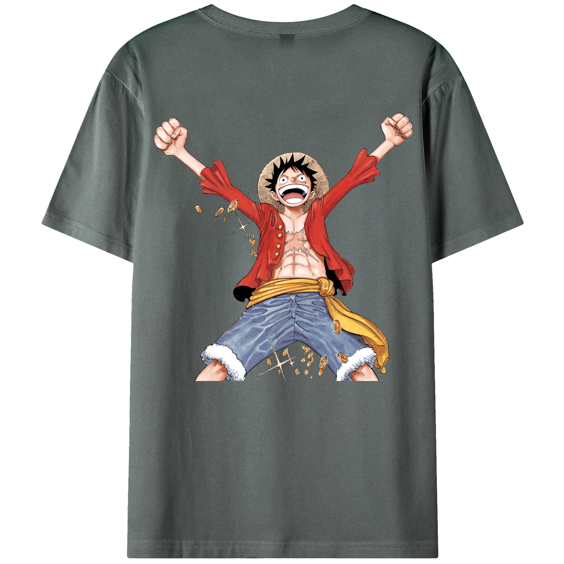 ワンピース モンキー・D・ルフィ ONE PIECE Monkey D. Luffy 綿100％ メンズ半袖Tシャツ（バックプリント） 通気性